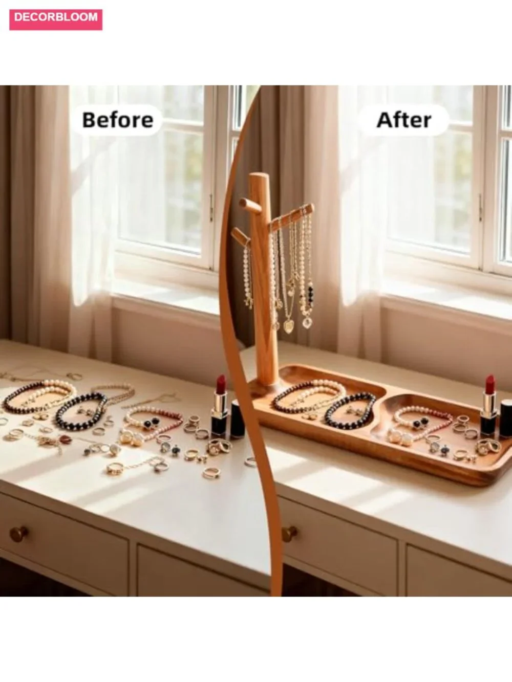 Acacia Wood Key Tray with Jewelry Rack Entryway Organizer
